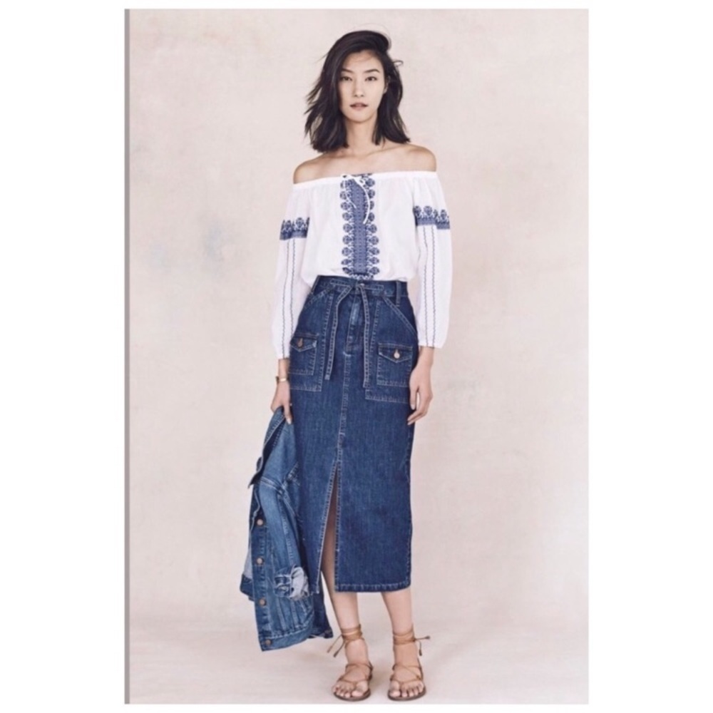 Madewell Blue Midi Skirt - Picture 2 of 14